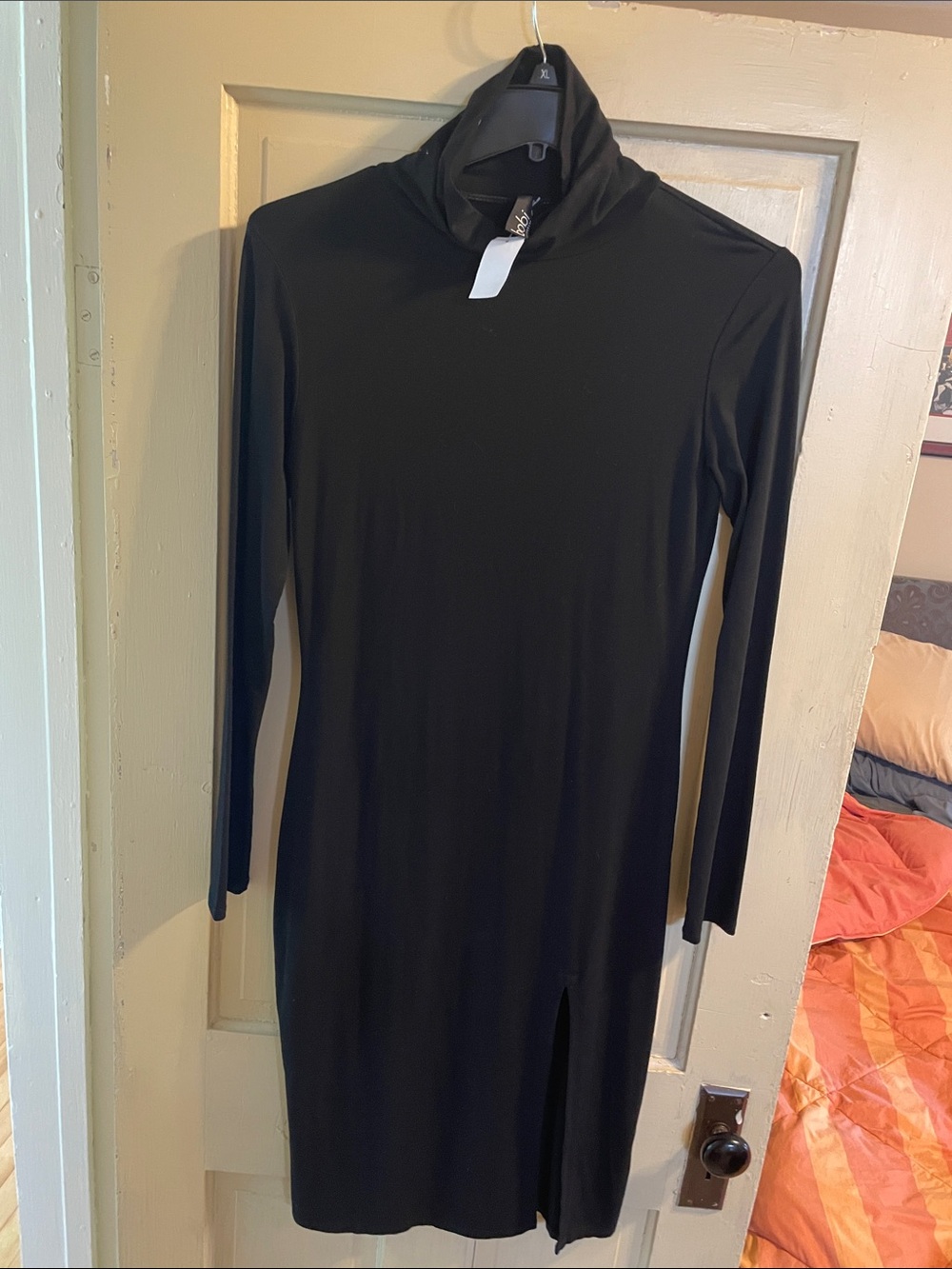 bobi Black Long-Sleeve Turtleneck Midi Dress